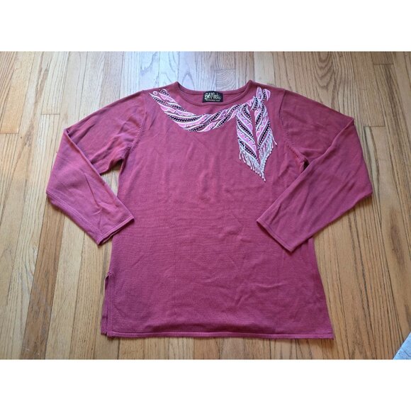 Bob Mackie Wearable Art Embellished Sweater M Red Beaded Long Sleeve - Picture 3 of 6